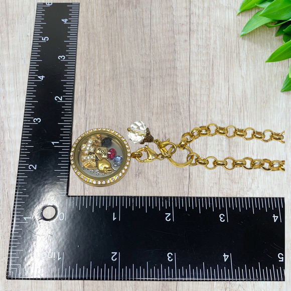 Origami Owl Gold Tone Swarovski Crystal Locket "Blessed" Necklace Charm Mom Love - Picture 8 of 9